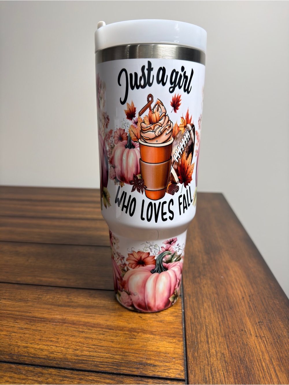 Just a Girl Who Loves Fall White Travel 40oz Stainless Tumbler